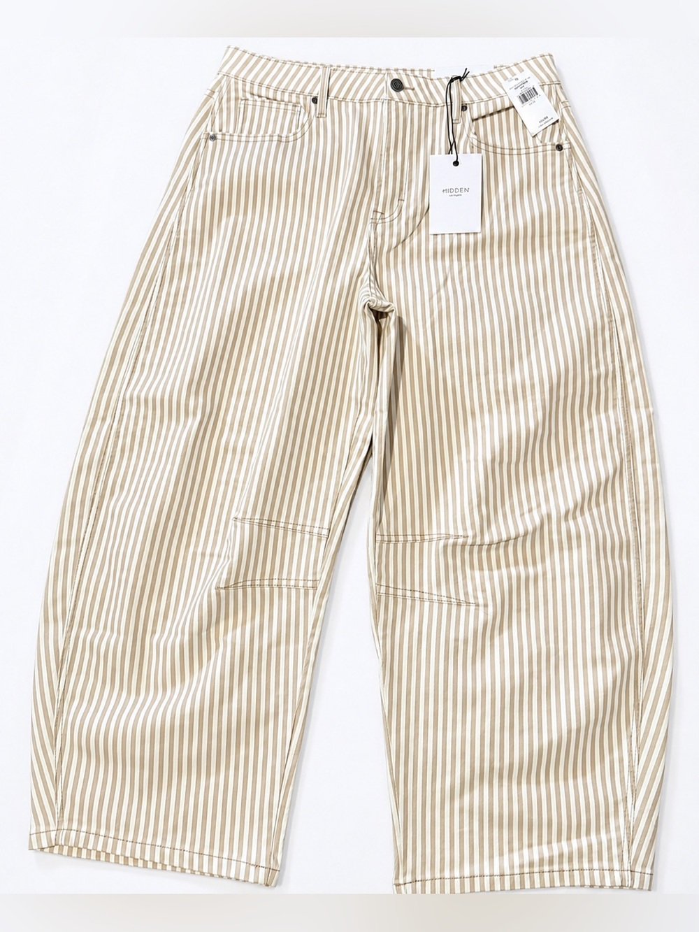 NWT Hidden Jeans Sammie Striped Barrel Leg Jeans Tan Stripe size 29/26